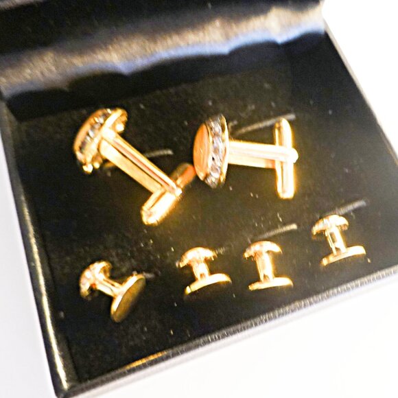 Crystal Cufflinks and Studs Yellow Center Stone - Picture 2 of 2